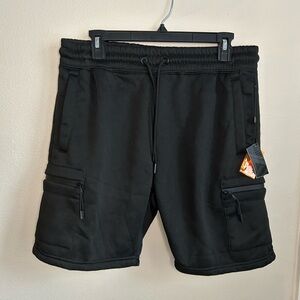 NWT Athletex Men’s Cargo Sweat Shorts Drawstring Black Size M Medium
